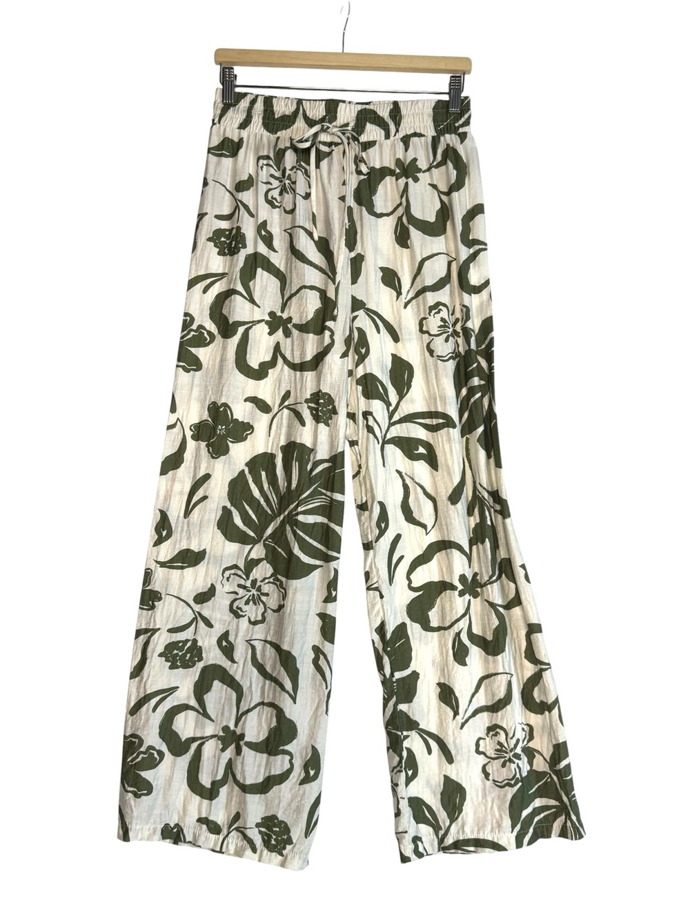 Wide Leg Floral Print Pants in Olive & Cream by Peach MEDIUM